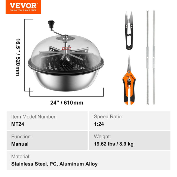 Vevor Leaf Bowl Trimmer 24'' Manual Bud With Stainless Steel Blades For Twisted Spin Cut Clear Visibility Dome And Hand Pruner Included Cutting Leaves