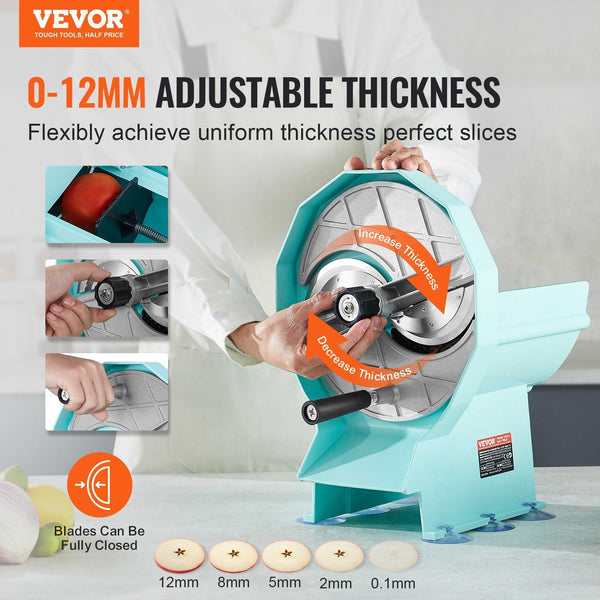 Manual Vegetable Fruit Slicer 0 0.5"/0 12Mm Thickness Adjustable Commercial Machine Double Feed Ports Stainless Steel Blade Food Cutter Slicing For Cu