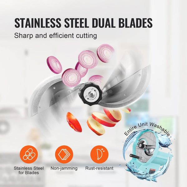 Manual Vegetable Fruit Slicer 0 0.5"/0 12Mm Thickness Adjustable Commercial Machine Double Feed Ports Stainless Steel Blade Food Cutter Slicing For Cu
