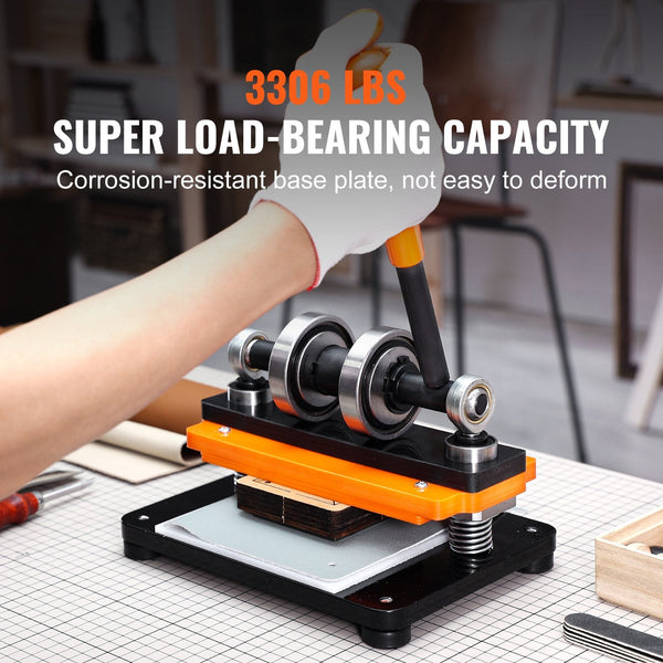 Leather Cutting Machine 7.1 X 3.9 In Embossing Plate Manual Die Cutter 0.47 Pressure Stroke Dual Guide Shafts For Various Of Materials Other Leather T