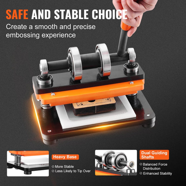 Leather Cutting Machine 7.1 X 3.9 In Embossing Plate Manual Die Cutter 0.47 Pressure Stroke Dual Guide Shafts For Various Of Materials Other Leather T