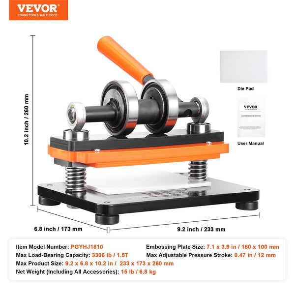 Leather Cutting Machine 7.1 X 3.9 In Embossing Plate Manual Die Cutter 0.47 Pressure Stroke Dual Guide Shafts For Various Of Materials Other Leather T