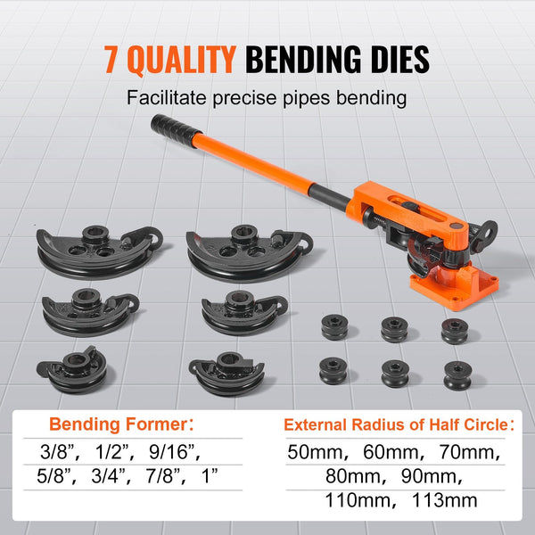Pipe Tube Bender 3/8" To 1" Od Manual With 7 Bending Dies 180A Copper Aluminum Pipes Tools For Hvac Air Conditioning Refrigerator Auto Repair Other Pi