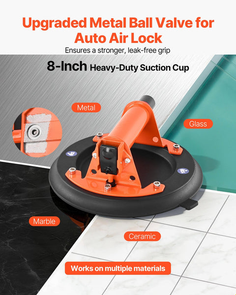 Vacuum Suction Cup 203Mm Glass Lifter With Metal Handle 195 Kg Max Lifting Capacity Tile Tool Carrying Case For Large Granite Drywall Windows Pack Cra