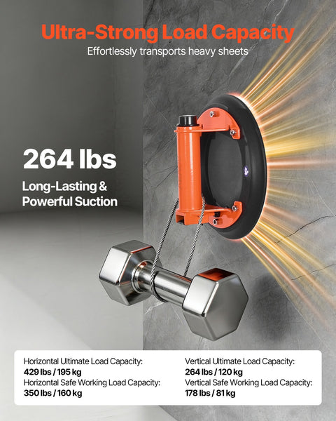 Vacuum Suction Cup 203Mm Glass Lifter With Metal Handle 195 Kg Max Lifting Capacity Tile Tool Carrying Case For Large Granite Drywall Windows Pack Cra