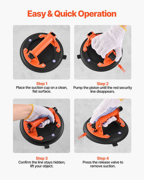 Vacuum Suction Cup 203Mm Glass Lifter With Metal Handle 195 Kg Max Lifting Capacity Tile Tool Carrying Case For Large Granite Drywall Windows Pack Cra