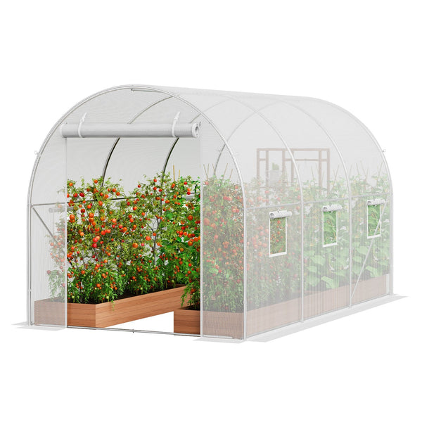 Walk In Tunnel Greenhouse 9.58X6.43X6.23Ft Galvanized Frame Pe Cover White Greenhouses