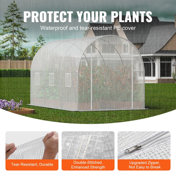 Walk In Tunnel Greenhouse 9.58X6.43X6.23Ft Galvanized Frame Pe Cover White Greenhouses