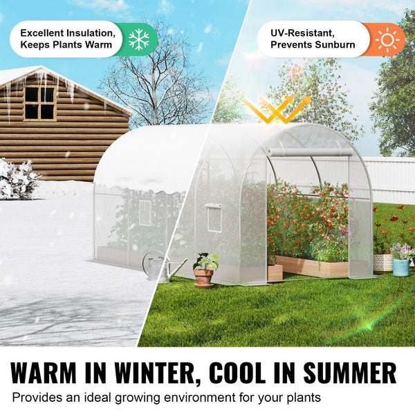 Walk In Tunnel Greenhouse 9.58X6.43X6.23Ft Galvanized Frame Pe Cover White Greenhouses