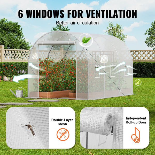 Walk In Tunnel Greenhouse 9.58X6.43X6.23Ft Galvanized Frame Pe Cover White Greenhouses