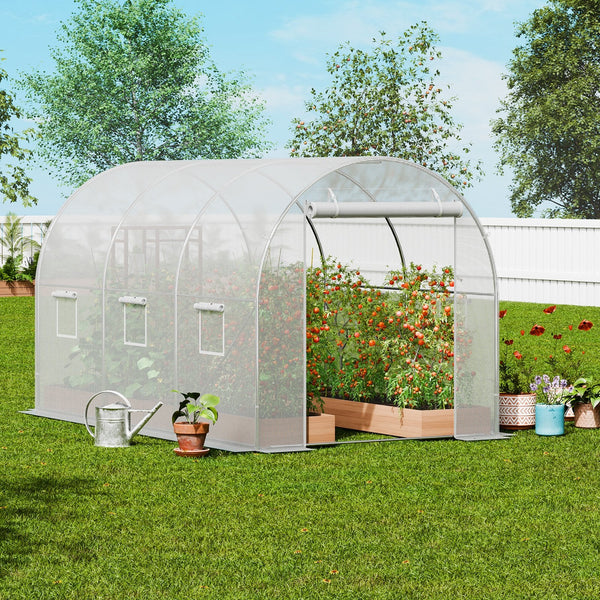 Walk In Tunnel Greenhouse 9.58X6.43X6.23Ft Galvanized Frame Pe Cover White Greenhouses