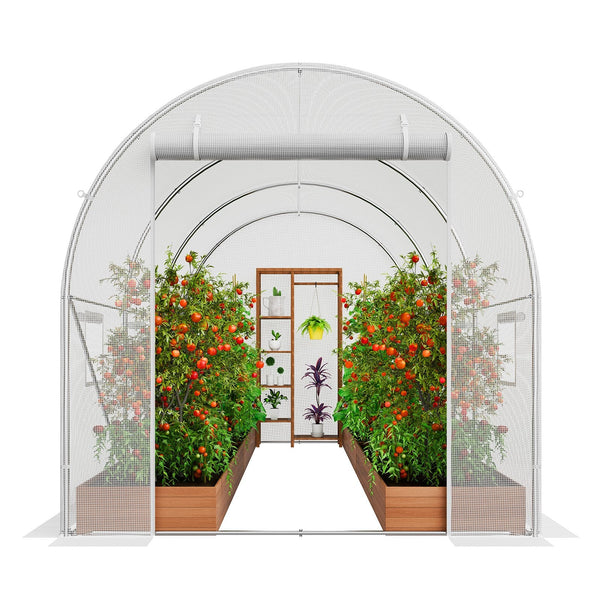 Walk In Tunnel Greenhouse 9.58X6.43X6.23Ft Galvanized Frame Pe Cover White Greenhouses