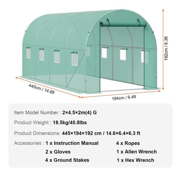 Walk In Tunnel Greenhouse 14.6X6.36X6.3Ft Galvanized Frame Pe Cover Greenhouses