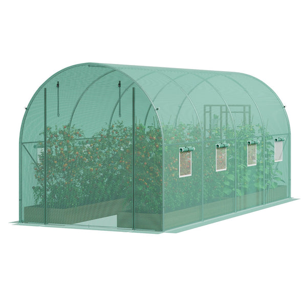 Walk In Tunnel Greenhouse 14.6X6.36X6.3Ft Galvanized Frame Pe Cover Greenhouses