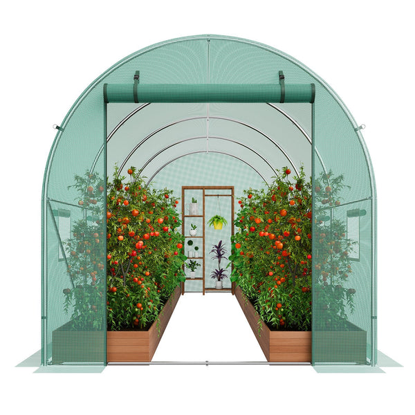 Walk In Tunnel Greenhouse 14.6X6.36X6.3Ft Galvanized Frame Pe Cover Greenhouses