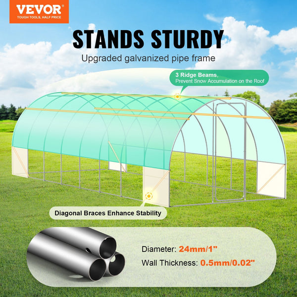 Walk In Tunnel Greenhouse 27.38X9.5X7.38Ft Galvanized Frame Pe Cover Greenhouses