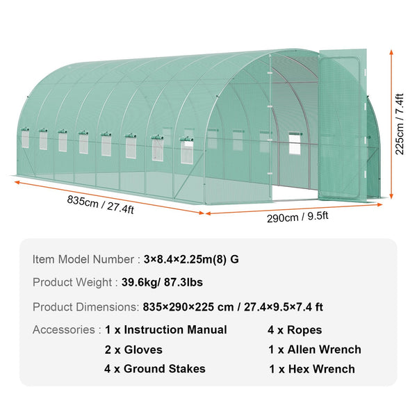 Walk In Tunnel Greenhouse 27.38X9.5X7.38Ft Galvanized Frame Pe Cover Greenhouses