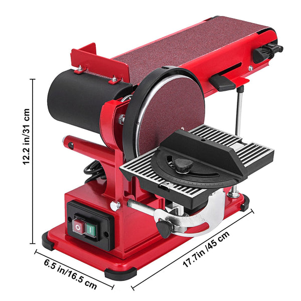 Vevor Belt Sander 4" X 36" Disc Combo Electric Adjustable Bench 375W Grinder Sanding Machine With Rubber Foot Pad Red Sanders