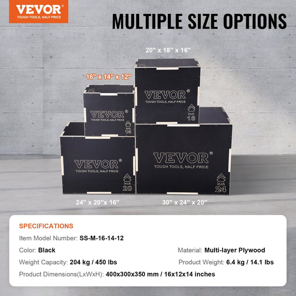 Vevor 3 In 1 Plyometric Jump Box 16/14/12 Inch Wooden Platform & Jumping Agility Anti Slip Fitness Exercise Step Up For Home Gym Training Conditioning