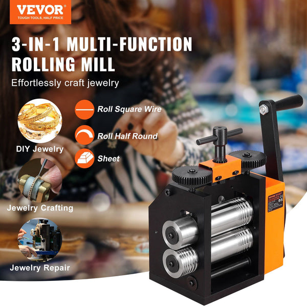 Rolling Mill 3"/76 Mm Jewelry Machine 1: 2 Gear Ratio In Multi Function 0.1 7Mm Press Thickness For Metal Making Sheet Square Wire Semicircle Pattern
