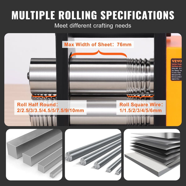 Rolling Mill 3"/76 Mm Jewelry Machine 1: 2 Gear Ratio In Multi Function 0.1 7Mm Press Thickness For Metal Making Sheet Square Wire Semicircle Pattern