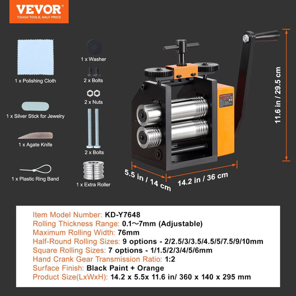 Rolling Mill 3"/76 Mm Jewelry Machine 1: 2 Gear Ratio In Multi Function 0.1 7Mm Press Thickness For Metal Making Sheet Square Wire Semicircle Pattern
