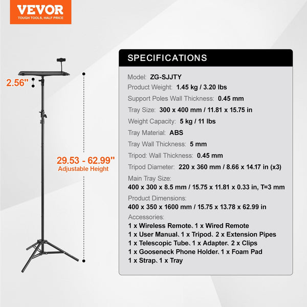 Projector Stand Laptop Tripod Adjustable Height From 26.97 To 63 In Stands Holders & Car Mounts