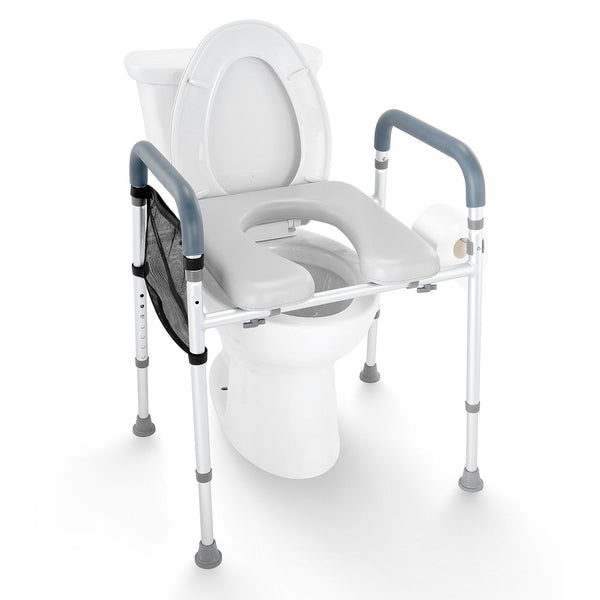 Vevor Raised Toilet Seat 7 Position Height Adjustment 655 805 Mm 158.7 Kg Weight Capacity With Comfort Padded Aluminum Frame Universal Riser For Elder