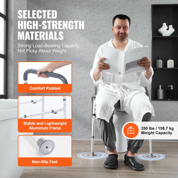 Vevor Raised Toilet Seat 7 Position Height Adjustment 655 805 Mm 158.7 Kg Weight Capacity With Comfort Padded Aluminum Frame Universal Riser For Elder