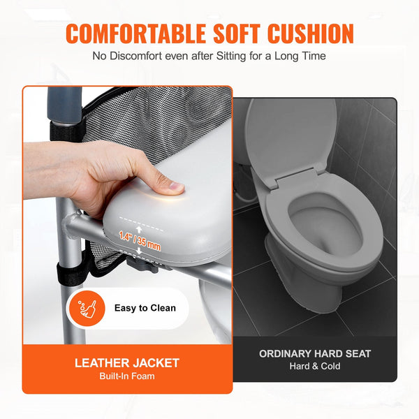 Vevor Raised Toilet Seat 7 Position Height Adjustment 655 805 Mm 158.7 Kg Weight Capacity With Comfort Padded Aluminum Frame Universal Riser For Elder