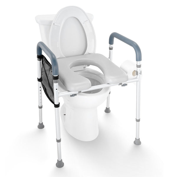 Vevor Raised Toilet Seat 7 Position Height Adjustment 655 805 Mm 158.7 Kg Weight Capacity With Comfort Padded Aluminum Frame Universal Riser For Elder