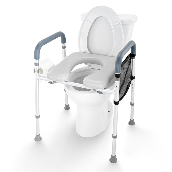Vevor Raised Toilet Seat 7 Position Height Adjustment 655 805 Mm 158.7 Kg Weight Capacity With Comfort Padded Aluminum Frame Universal Riser For Elder