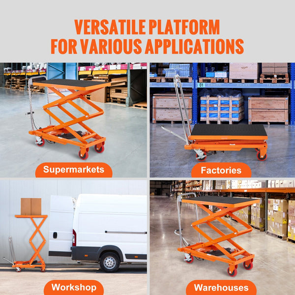 Hydraulic Lift Table Cart 330Lbs Capacity 50" Lifting Height Manual Double Scissor With 4 Wheels And Non Slip Pad For Material Handling Transportation