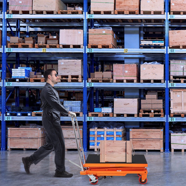 Hydraulic Lift Table Cart 330Lbs Capacity 50" Lifting Height Manual Double Scissor With 4 Wheels And Non Slip Pad For Material Handling Transportation