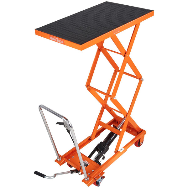 Hydraulic Lift Table Cart 330Lbs Capacity 50" Lifting Height Manual Double Scissor With 4 Wheels And Non Slip Pad For Material Handling Transportation