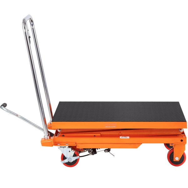 Hydraulic Lift Table Cart 330Lbs Capacity 50" Lifting Height Manual Double Scissor With 4 Wheels And Non Slip Pad For Material Handling Transportation