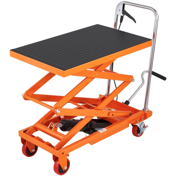 Hydraulic Lift Table Cart 330Lbs Capacity 50" Lifting Height Manual Double Scissor With 4 Wheels And Non Slip Pad For Material Handling Transportation