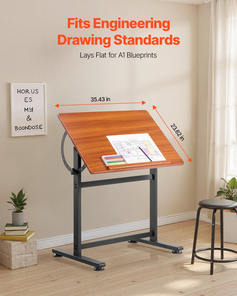 Vevor Drafting Table Adjustable Tilt Wooden Drawing Desk H Frame Drawing Boards & Tables