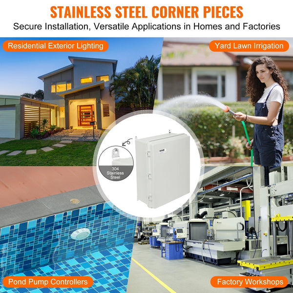 Vevor Outdoor Electrical Junction Box 350 X 250 150 Mm Abs Plastic Enclosure With Hinged Cover Stainless Steel Latch Ip67 Dustproof Waterproof For Pro