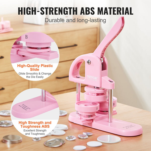 Vevor Button Maker 1/1.25/2.28 Inch (25/32/58Mm) 3 In 1 Pin 300Pcs Parts Machine With Panda Magic Book Ergonomic Arc Handle Punch Press Kit For Childr