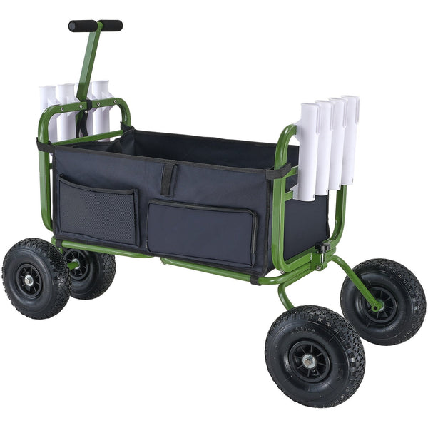 Beach Fishing Cart 136Kg Load Capacity Foldable And Marine With Four 280Mm Big Wheels Rubber Balloon Tires Heavy Duty Steel Pier Wagon Trolley Rod Hol