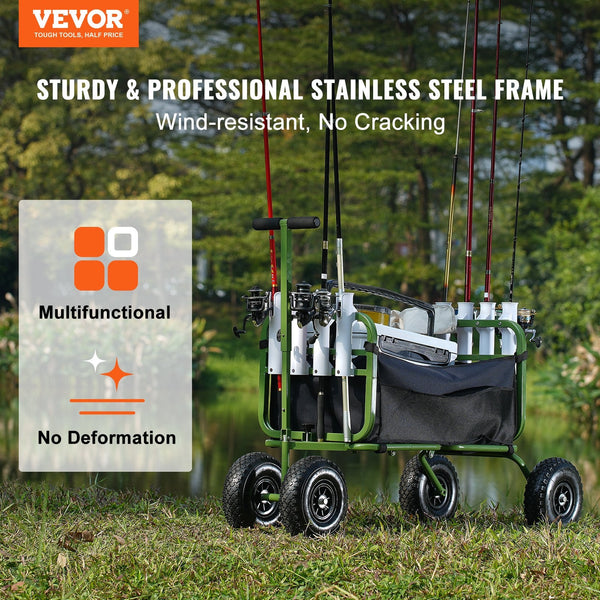 Beach Fishing Cart 136Kg Load Capacity Foldable And Marine With Four 280Mm Big Wheels Rubber Balloon Tires Heavy Duty Steel Pier Wagon Trolley Rod Hol