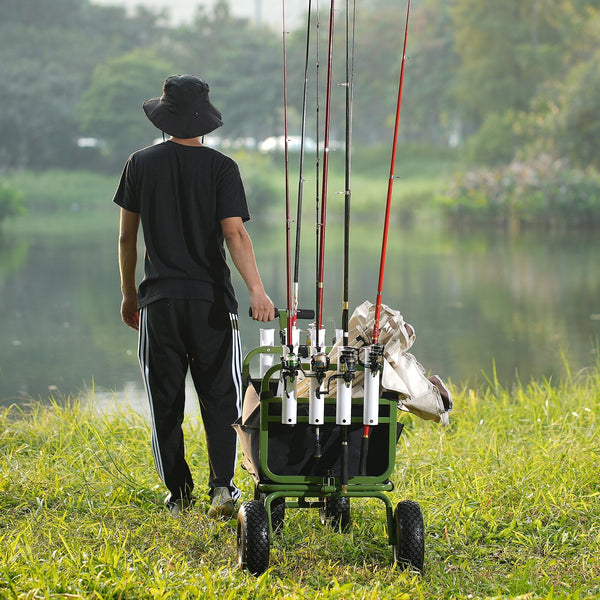 Beach Fishing Cart 136Kg Load Capacity Foldable And Marine With Four 280Mm Big Wheels Rubber Balloon Tires Heavy Duty Steel Pier Wagon Trolley Rod Hol