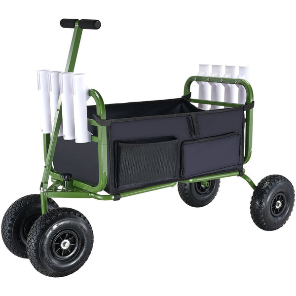 Beach Fishing Cart 136Kg Load Capacity Foldable And Marine With Four 280Mm Big Wheels Rubber Balloon Tires Heavy Duty Steel Pier Wagon Trolley Rod Hol