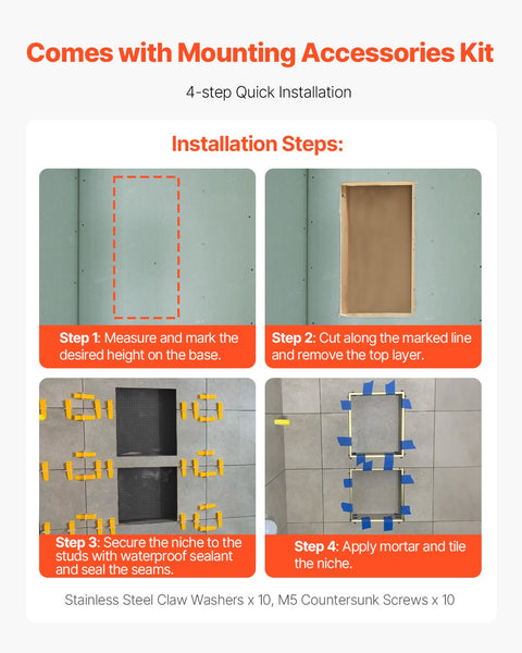 Vevor Shower Niche 40.6 X 71.1 10.2 Cm Recessed Wall Shelf For Bathroom Other Shower & Bath Accessories