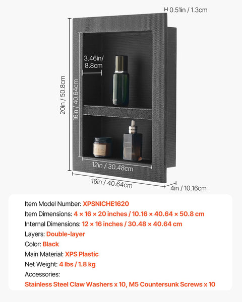 Vevor Shower Niche 40.6 X 50.8 10.2 Cm Recessed Wall Divider Shelf Bathroom Other Shower & Bath Accessories