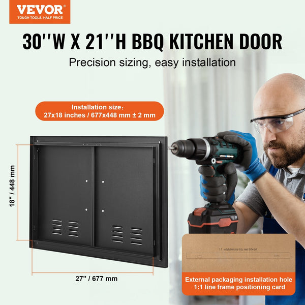 Vevor Bbq Access Door762 X533 Mm Double Outdoor Kitchen Cold Plate Flush Mount Wall Vertical With Handles And Ventss For Island Grilling Station Outsi