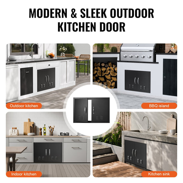 Vevor Bbq Access Door762 X533 Mm Double Outdoor Kitchen Cold Plate Flush Mount Wall Vertical With Handles And Ventss For Island Grilling Station Outsi