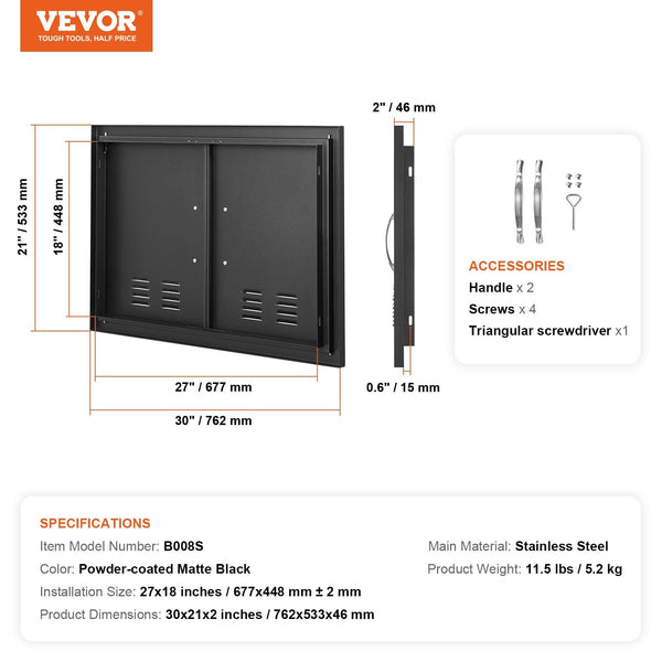 Vevor Bbq Access Door762 X533 Mm Double Outdoor Kitchen Cold Plate Flush Mount Wall Vertical With Handles And Ventss For Island Grilling Station Outsi
