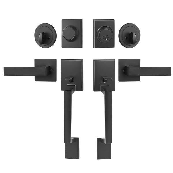 Vevor Double Door Handle Set Matte Black Square Lever Front Lock Doors